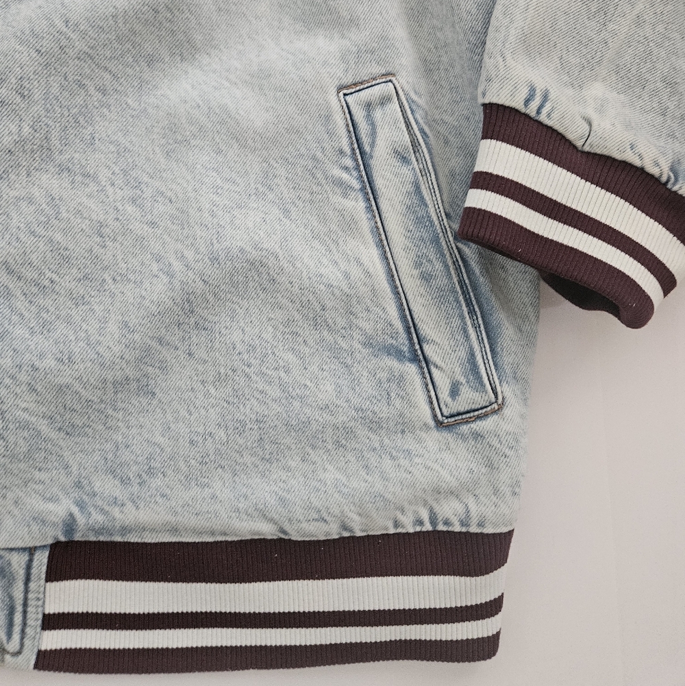 NWT Wild Fable XL Varsity Bomber Jean Jacket - Picture 3 of 7